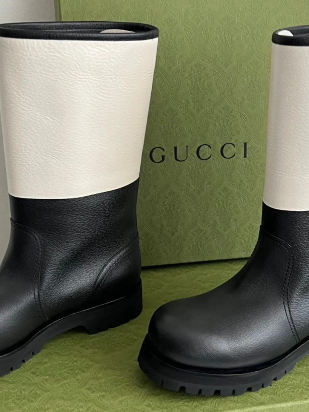Gucci Men's Boots Rain Snow Biker Black White Leather High Size 9 US 9.5 EU43New
